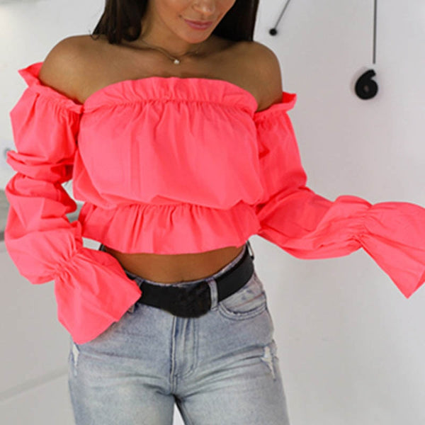 Harper | Candyfarbenes Laternenärmel-Crop-Top